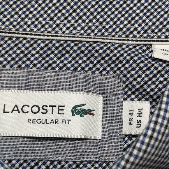 Lacoste Men's Regular Fit Twill Checkered Collared Button Down Shirt M/L - Picture 5 of 11